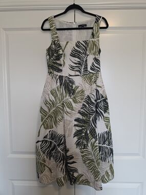 SANGRIA COTTON MIDI DRESS EYELET EMBROIDERY TROPICAL PRINT POCKETS SIZE 10